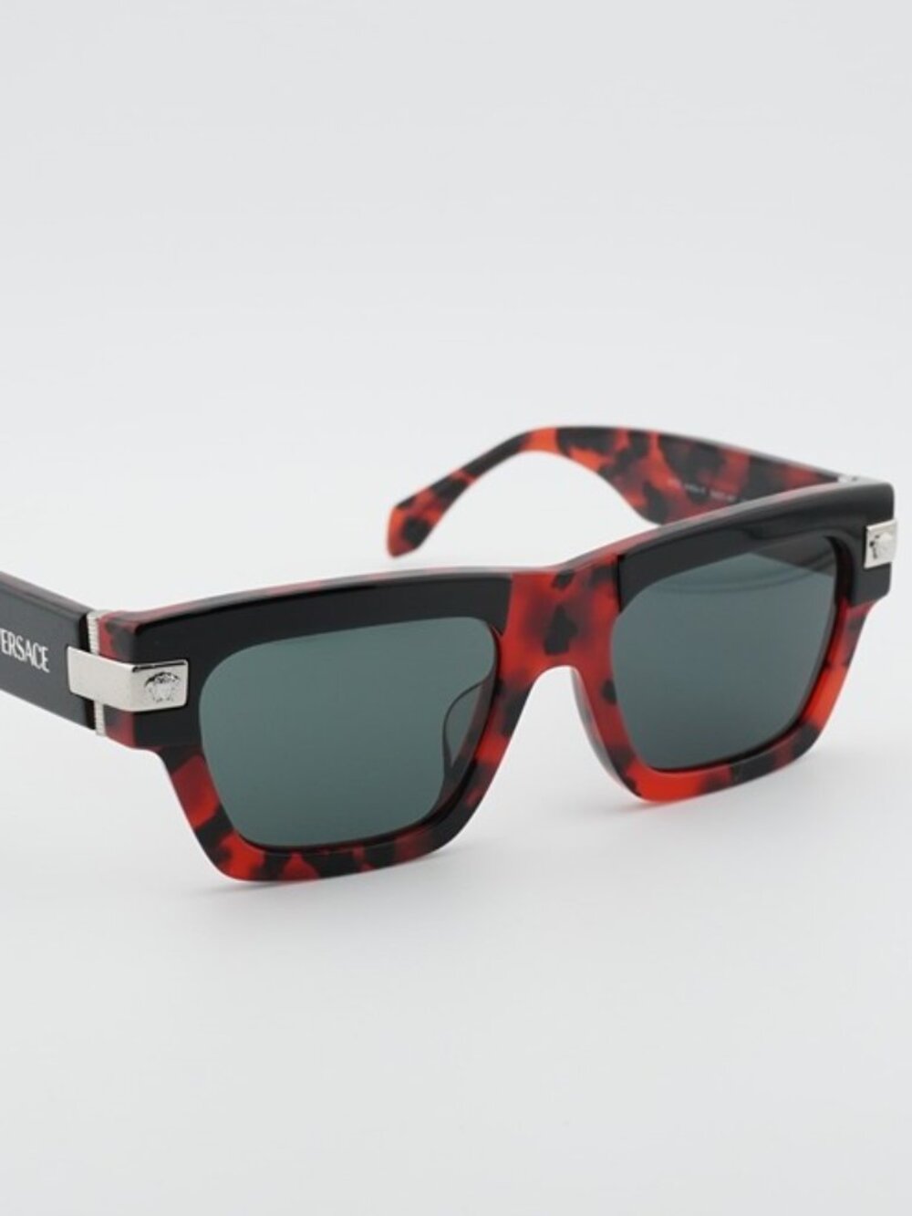 Versace VE4464F 545787 Sunglasses Black / Red Rectangle Frame, Grey Lenses